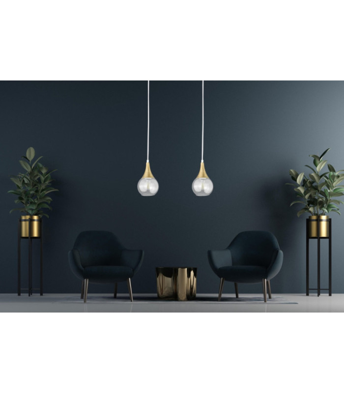 Lacrima Bar Pendant Ceiling Light White Gold Transparent Glass Shade 2x E27-3