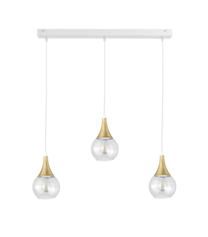 Lacrima Bar Pendant Ceiling Light White Gold Transparent Glass Shade 3x E27-1