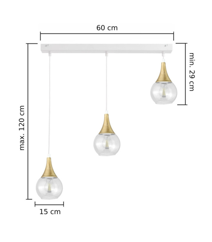 Lacrima Bar Pendant Ceiling Light White Gold Transparent Glass Shade 3x E27-2