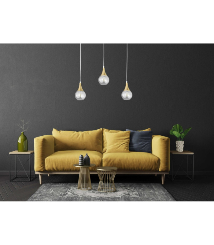 Lacrima Bar Pendant Ceiling Light White Gold Transparent Glass Shade 3x E27-3