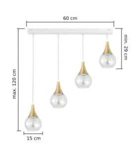 Lacrima Bar Pendant Ceiling Light White Gold Transparent Glass Shade 4x E27-2