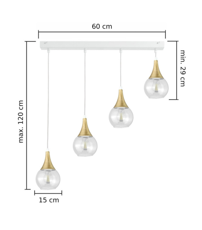 Lacrima Bar Pendant Ceiling Light White Gold Transparent Glass Shade 4x E27-2