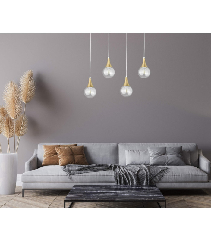 Lacrima Bar Pendant Ceiling Light White Gold Transparent Glass Shade 4x E27-3