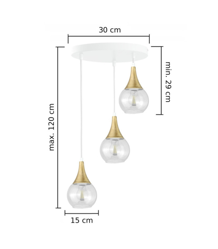 Lacrima Cluster Pendant Ceiling Light White Gold Transparent Glass Shade 3x E27-2