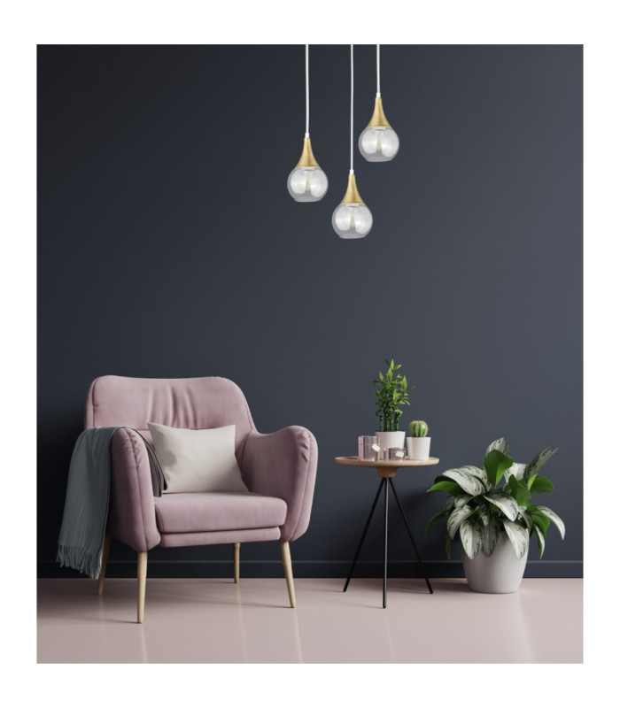 Lacrima Cluster Pendant Ceiling Light White Gold Transparent Glass Shade 3x E27-3