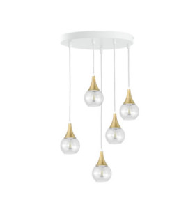 Lacrima Cluster Pendant Ceiling Light White Gold Transparent Glass Shade 5x E27-1