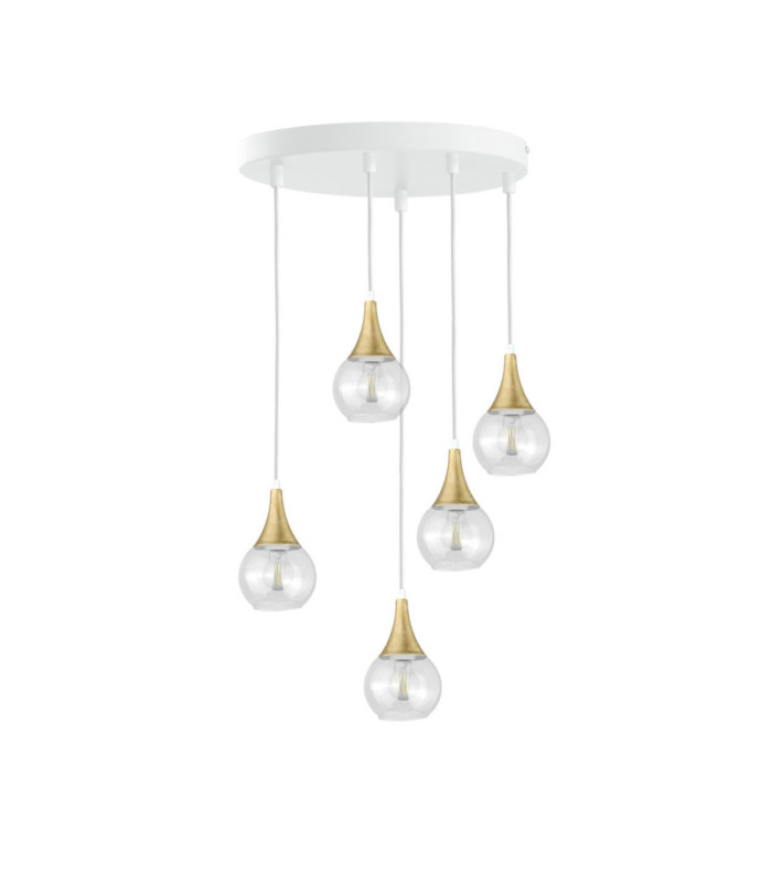Lacrima Cluster Pendant Ceiling Light White Gold Transparent Glass Shade 5x E27-1