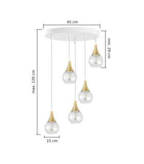Lacrima Cluster Pendant Ceiling Light White Gold Transparent Glass Shade 5x E27-2