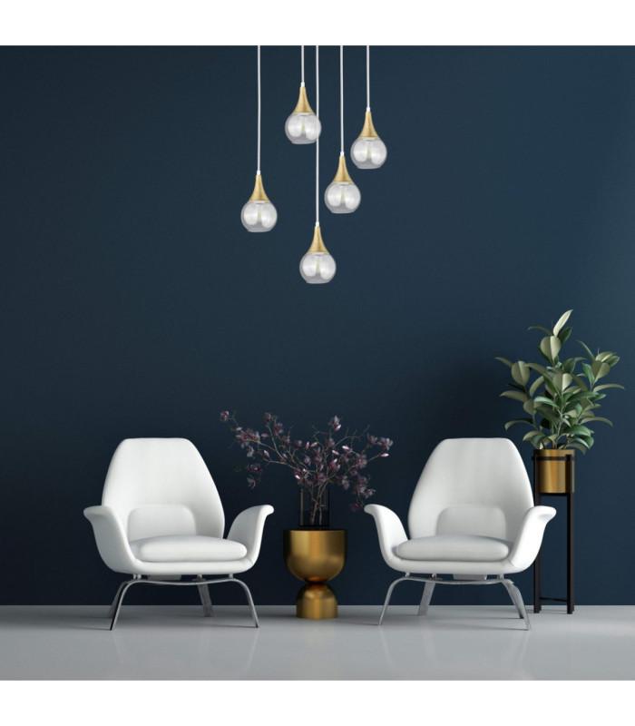 Lacrima Cluster Pendant Ceiling Light White Gold Transparent Glass Shade 5x E27-3