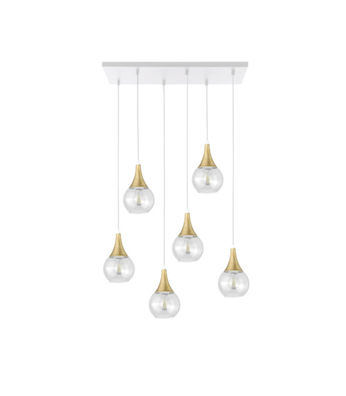 Lacrima Cluster Pendant Ceiling Light White Gold Transparent Glass Shade 6x E27-1