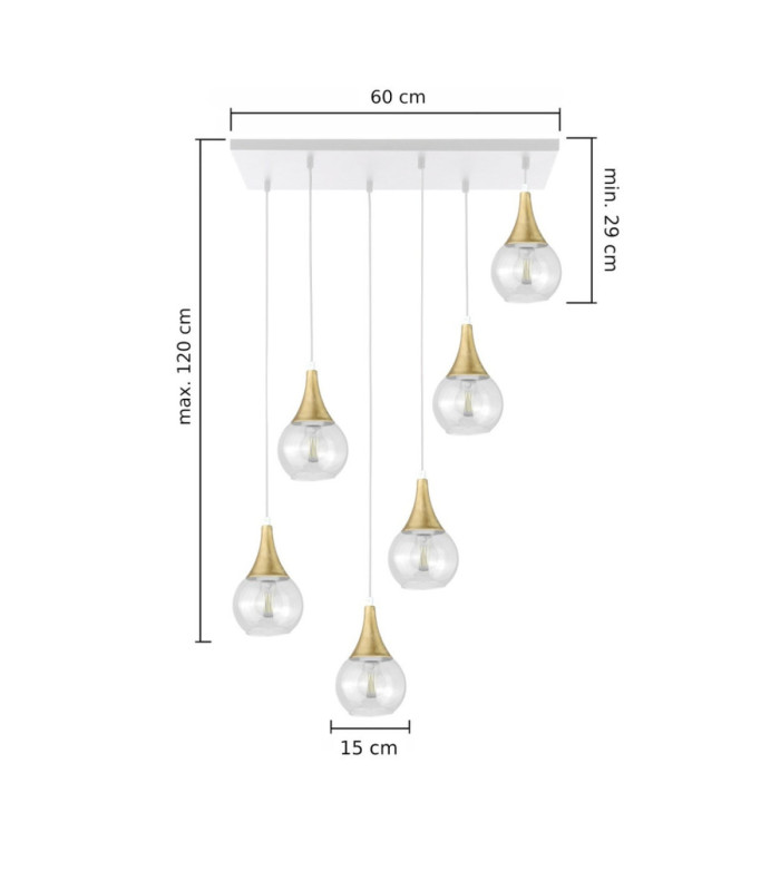 Lacrima Cluster Pendant Ceiling Light White Gold Transparent Glass Shade 6x E27-2