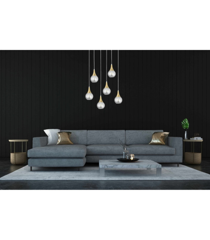 Lacrima Cluster Pendant Ceiling Light White Gold Transparent Glass Shade 6x E27-3