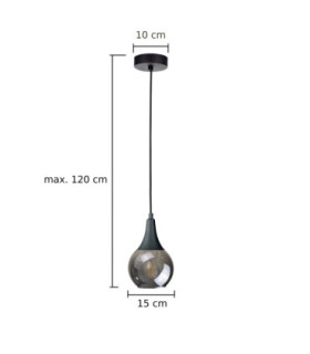 Lacrima Slim Pendant Ceiling Light Black Smoky Glass Shade 1x E27-2