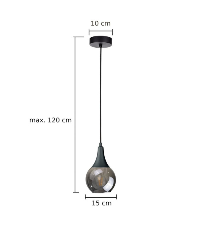 Lacrima Slim Pendant Ceiling Light Black Smoky Glass Shade 1x E27-2