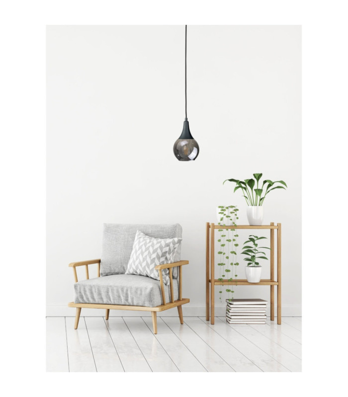 Lacrima Slim Pendant Ceiling Light Black Smoky Glass Shade 1x E27-3