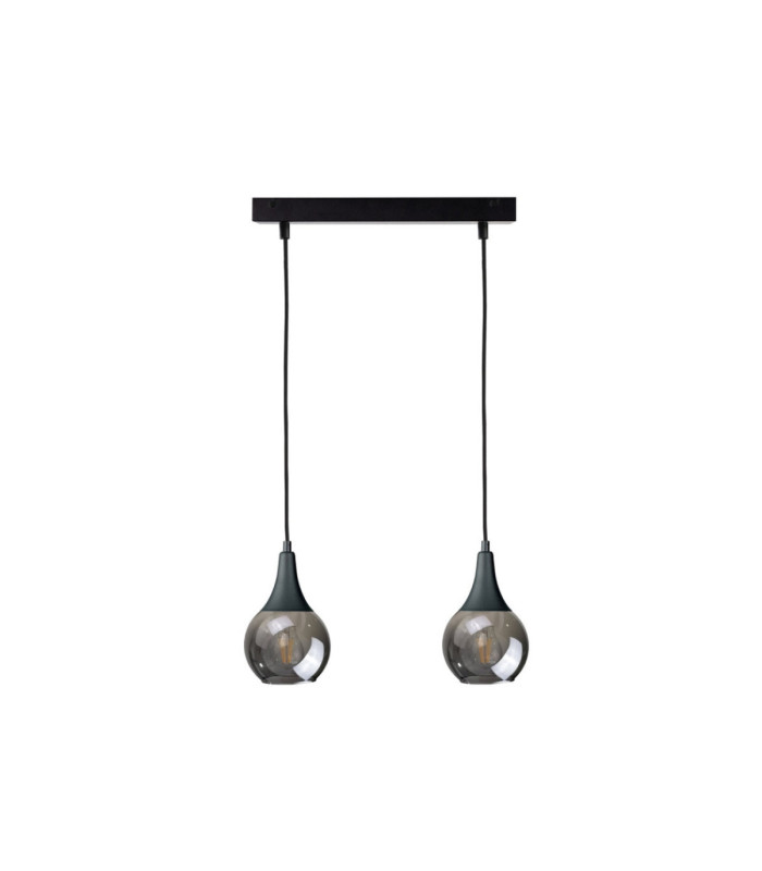 Lacrima Bar Pendant Ceiling Light Black Smoky Glass Shade 2x E27-1
