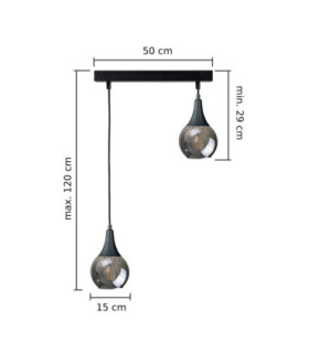 Lacrima Bar Pendant Ceiling Light Black Smoky Glass Shade 2x E27-2