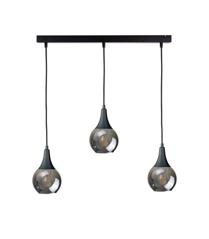 Lacrima Bar Pendant Ceiling Light Black Smoky Glass Shade 3x E27-1