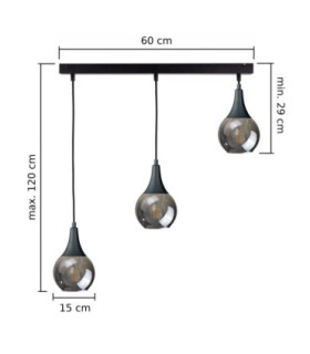 Lacrima Bar Pendant Ceiling Light Black Smoky Glass Shade 3x E27-2