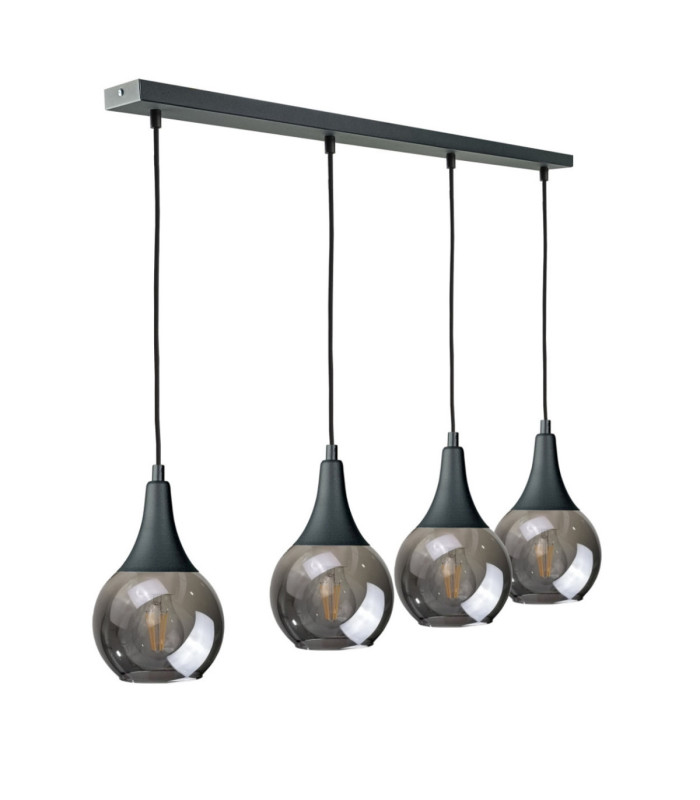 Lacrima Bar Pendant Ceiling Light Black Smoky Glass Shade 4x E27-1