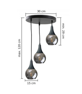 Lacrima Cluster Pendant Ceiling Light Black Smoky Glass Shade 3x E27-2