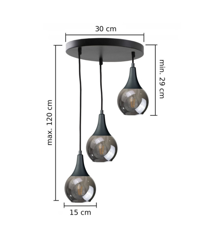 Lacrima Cluster Pendant Ceiling Light Black Smoky Glass Shade 3x E27-2