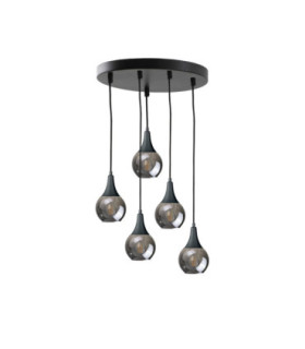Lacrima Cluster Pendant Ceiling Light Black Smoky Glass Shade 5x E27-1