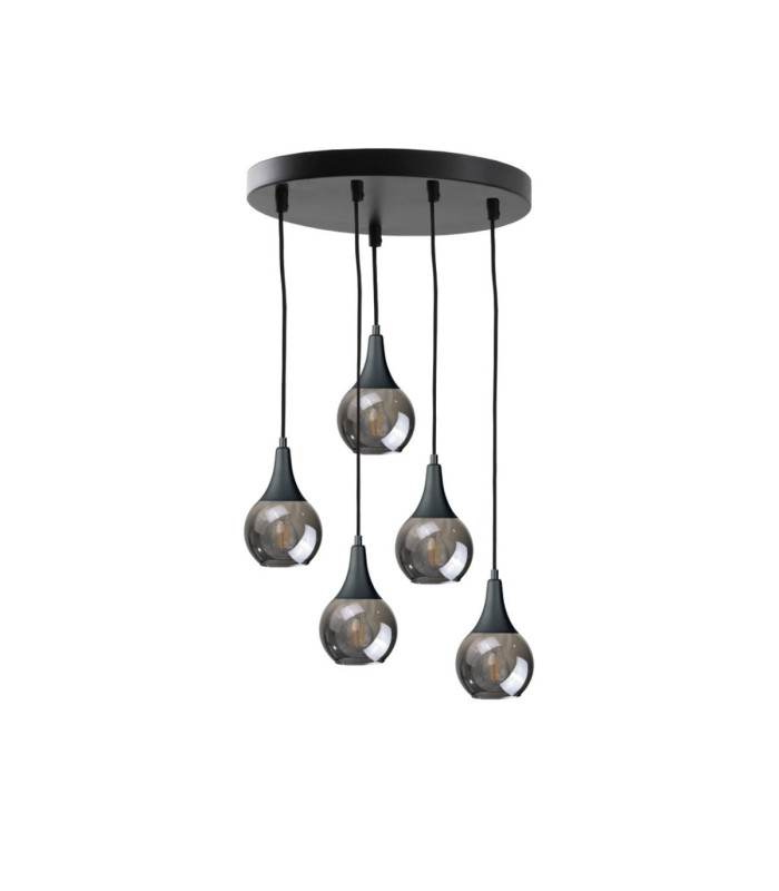 Lacrima Cluster Pendant Ceiling Light Black Smoky Glass Shade 5x E27-1