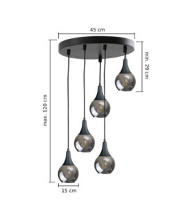 Lacrima Cluster Pendant Ceiling Light Black Smoky Glass Shade 5x E27-2