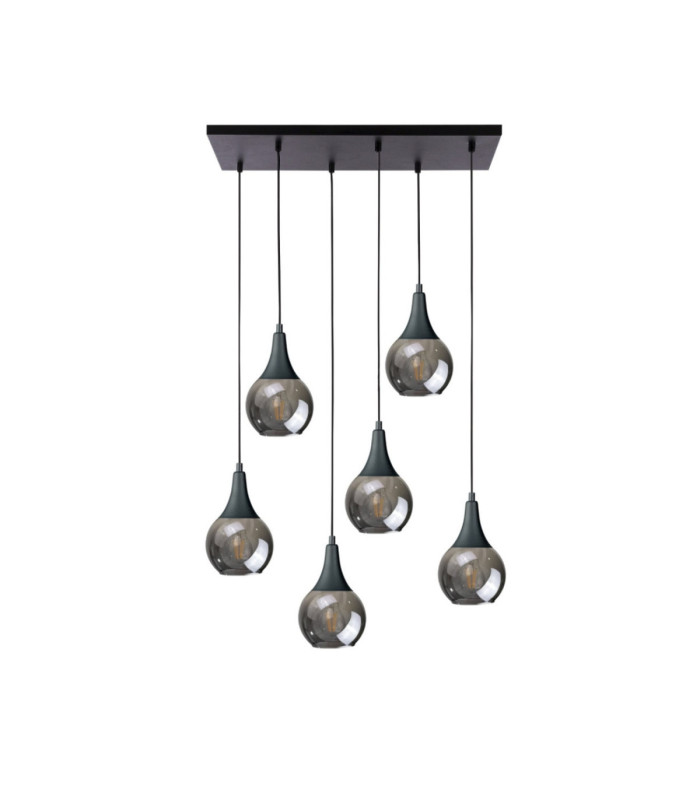 Lacrima Cluster Pendant Ceiling Light Black Smoky Glass Shade 6x E27-1