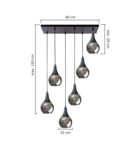 Lacrima Cluster Pendant Ceiling Light Black Smoky Glass Shade 6x E27-2
