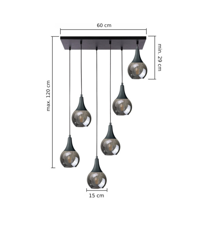 Lacrima Cluster Pendant Ceiling Light Black Smoky Glass Shade 6x E27-2