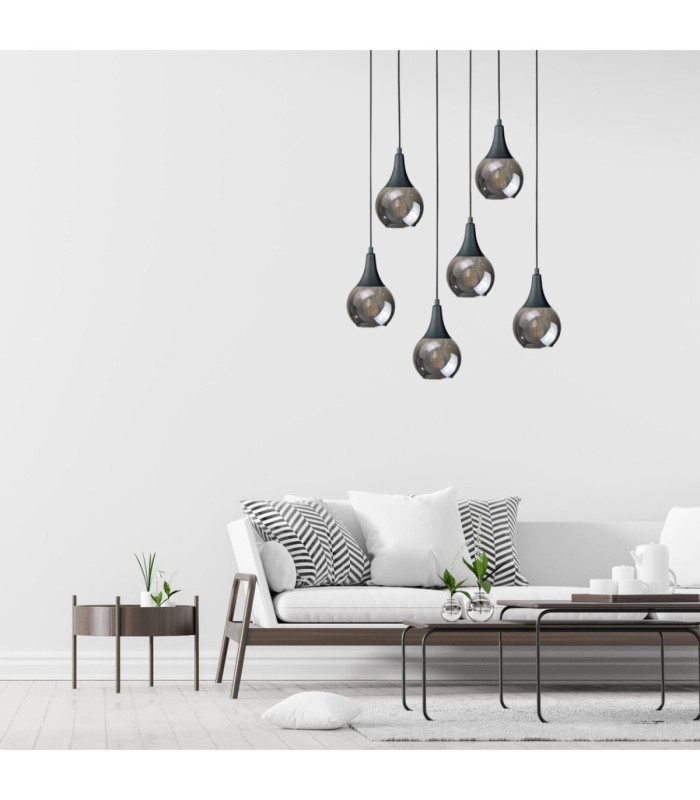Lacrima Cluster Pendant Ceiling Light Black Smoky Glass Shade 6x E27-3