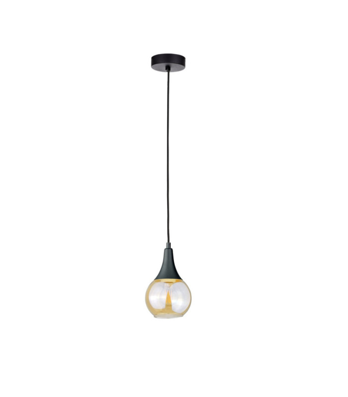 Lacrima Slim Pendant Ceiling Light Black Amber Glass Shade 1x E27-1