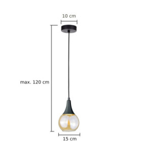 Lacrima Slim Pendant Ceiling Light Black Amber Glass Shade 1x E27-2