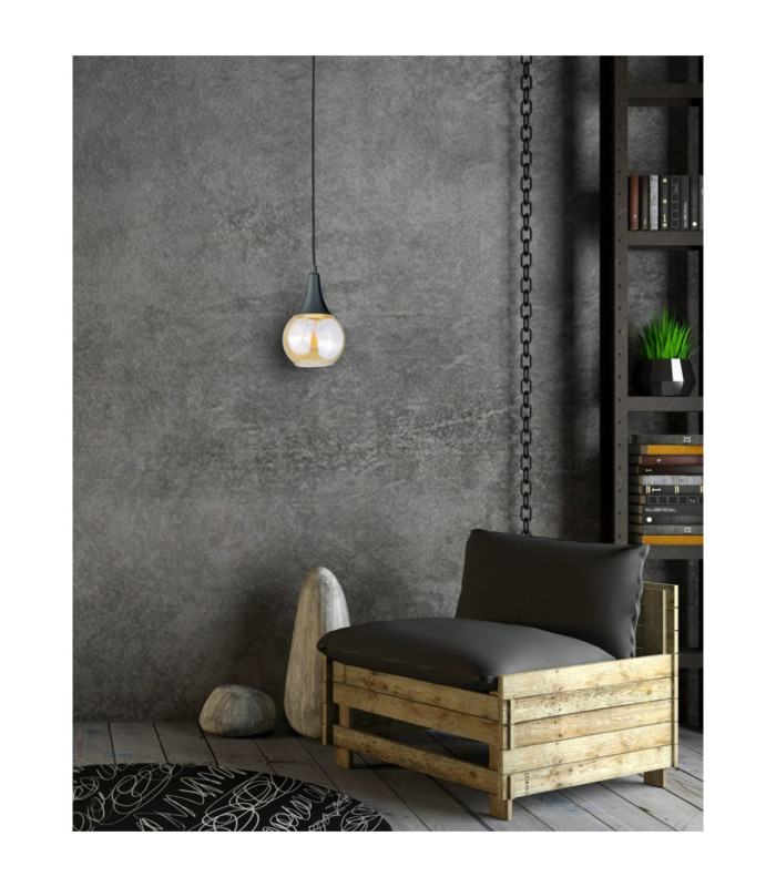 Lacrima Slim Pendant Ceiling Light Black Amber Glass Shade 1x E27-3
