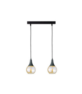 Lacrima Bar Pendant Ceiling Light Black Amber Glass Shade 2x E27-1