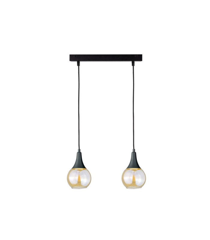 Lacrima Bar Pendant Ceiling Light Black Amber Glass Shade 2x E27-1