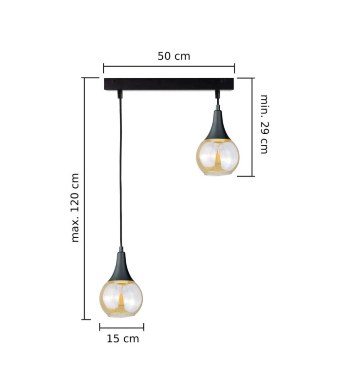 Lacrima Bar Pendant Ceiling Light Black Amber Glass Shade 2x E27-2
