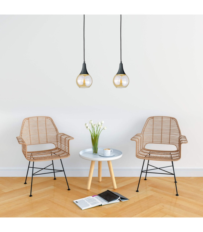 Lacrima Bar Pendant Ceiling Light Black Amber Glass Shade 2x E27-3
