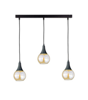 Lacrima Bar Pendant Ceiling Light Black Amber Glass Shade 3x E27-1