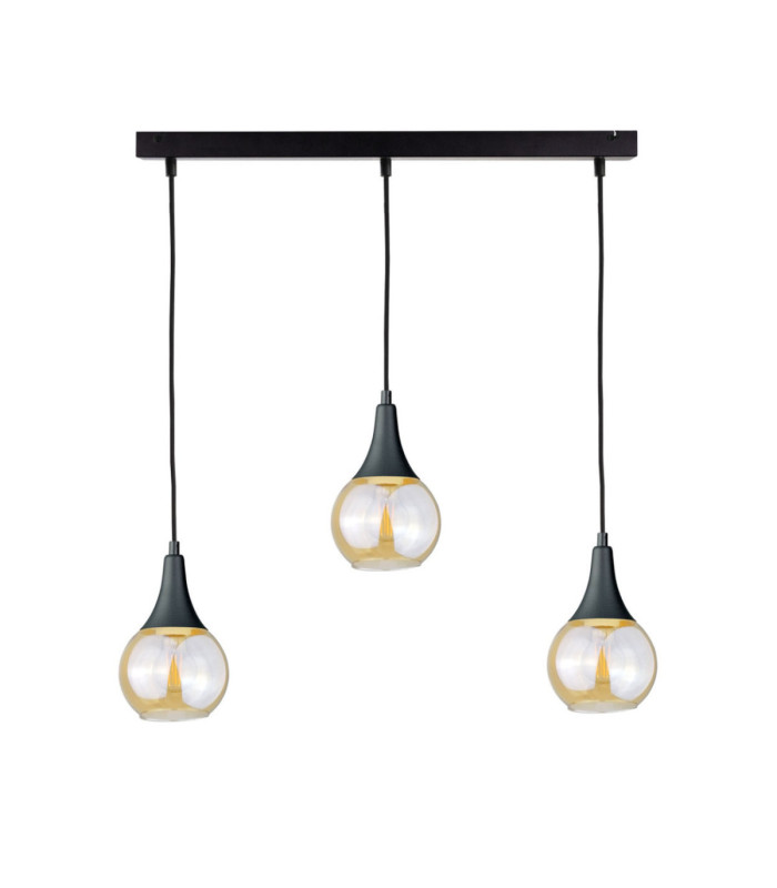 Lacrima Bar Pendant Ceiling Light Black Amber Glass Shade 3x E27-1