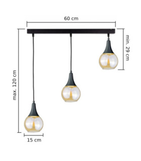 Lacrima Bar Pendant Ceiling Light Black Amber Glass Shade 3x E27-2