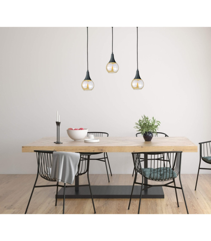 Lacrima Bar Pendant Ceiling Light Black Amber Glass Shade 3x E27-3