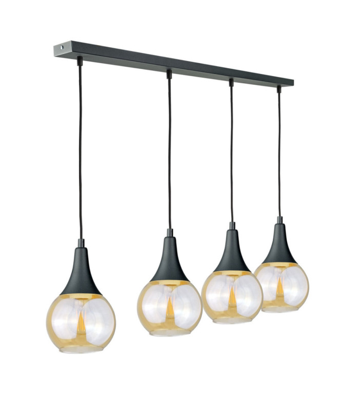 Lacrima Bar Pendant Ceiling Light Black Amber Glass Shade 4x E27-1