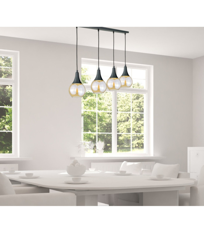 Lacrima Bar Pendant Ceiling Light Black Amber Glass Shade 4x E27-3