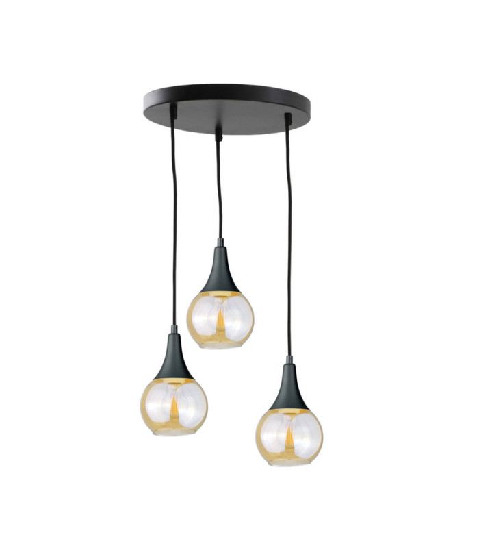 Lacrima Cluster Pendant Ceiling Light Black Amber Glass Shade 3x E27-1