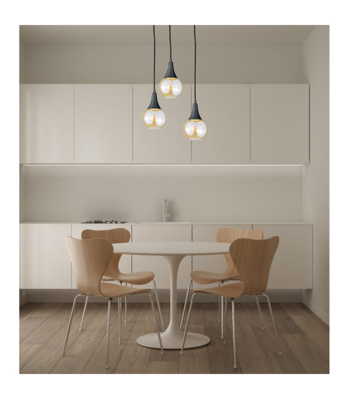 Lacrima Cluster Pendant Ceiling Light Black Amber Glass Shade 3x E27-3