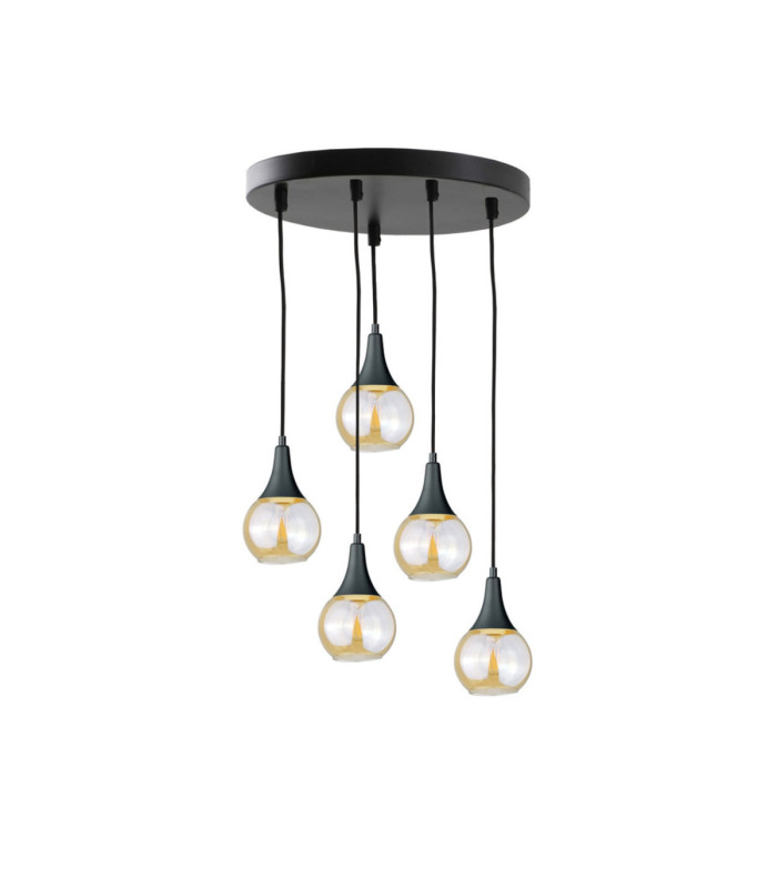 Lacrima Cluster Pendant Ceiling Light Black Amber Glass Shade 5x E27-1