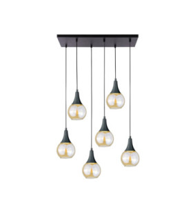 Lacrima Cluster Pendant Ceiling Light Black Amber Glass Shade 6x E27-1